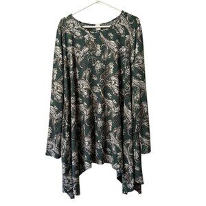 Sew In Love Women Tunic Top Size 3X Long Sleeve Asymmetrical Paisley Art To Wear